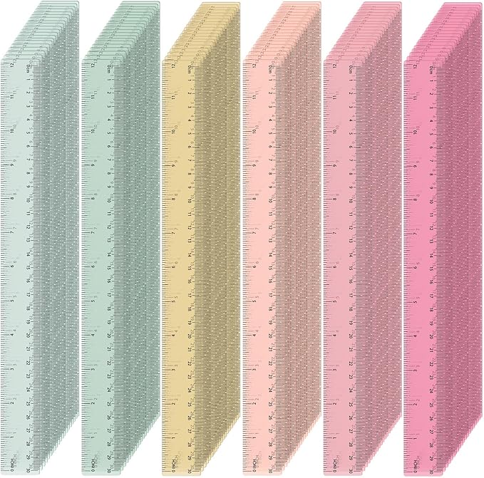 ForraFun 120 Pcs 12 Inch Plastic Ruler Bulk Colorful Transparent Ruler with Imperial and Metric Scales for Back School Office Supplies Home Tool Operation Measuring Drawing(Vintage Colors)