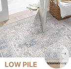 GENIMO 2'6"x6 Runner Rugs for Hallway, Machine Washable Non Slip Vintage Retro Rugs, Low Pile Lightweight Thin Print Rug for enrtyway, Corridor, Home Office, Kitchen, Khaki Blue