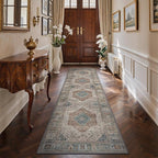GENIMO Runner Rug 2x10 Non Slip Machine Washable Hallway Runner Rug, Low Pile Lightweight Vintage Rugs for Entryway, Hallway, Kitchen and Corridor, Geometry Sepia/Blue
