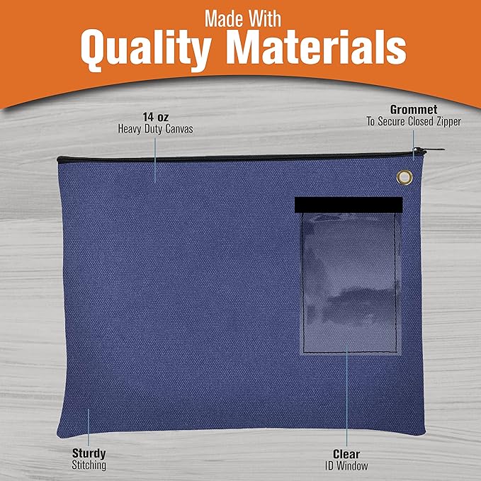BankSupplies Canvas Interoffice Mailer, 14 oz. - 14W x 11H - Royal Blue - Transit Bag - Large Zipper Bag with Grommet - Use with Padlock or Zip Tie for Security - Interoffice Mail Bag