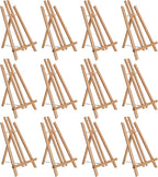 U.S. Art Supply 14" Medium Tabletop Display Easel - Beechwood Artist A-Frame Display Stand, Wooden Easel for Painting, Canvas Stand, (Pack of 12) Classrooms Events Photo Picture Sign Holder