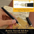 BEILUNER Black Fountain Pen,Stunning Luxury Pens with 24K Gold Accents, Gorgeous 24K Gilded Nib(Fine), Trustworthy Pen Gift for Men&Women -Ink Converter-Elegant, Reliable,Fancy Pen for Writing