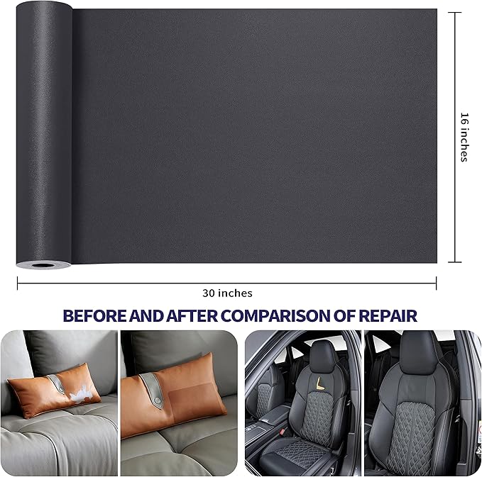 Leather Repair Patch Tape Kit, Self Adhesive Leather Repair for Furniture, Couch, Sofa, Car Seats,Office Chair,Vinyl Repair Kit.30inx16in