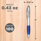 DISCOUNT PROMOS Personalized Ballpoint Pens With Rubber Grip, 100 pack Customizable Ergonomic Click-to-Write Custom Writing Pens for School with Black Ink, Blue