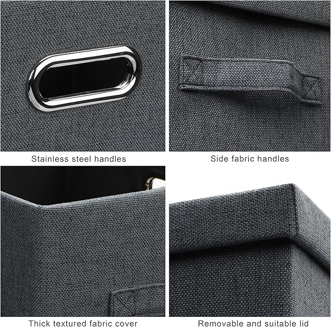 Graciadeco Large 17" 36 Quart Collapsible Stackable Storage Bins with Lids, 3 Packs Dark Gray Foldable Fabric Closet Storage Boxes with Lids, Heavy-duty Linen Cube Baskets(17x12x11)