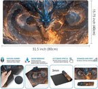 Cute Anime Dragon Desk Mat Kawaii Mouse Pad Gaming XXL Large Extended Desk Matt for Desktop with Stitched Edges, Laptop Computer Keyboard Mouse Mat for Women Office Decor Accessories 31.5''x15.7''