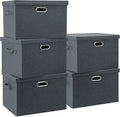 Graciadeco Large 17" 36 Quart Collapsible Stackable Storage Bins with Lids, 5 Packs Dark Gray Foldable Fabric Closet Storage Boxes with Lids Heavy-duty Linen Cube Baskets(17 x 12 x 11)