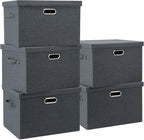 Graciadeco Large 17" 36 Quart Collapsible Stackable Storage Bins with Lids, 5 Packs Dark Gray Foldable Fabric Closet Storage Boxes with Lids Heavy-duty Linen Cube Baskets(17 x 12 x 11)