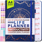 Life Planner - Undated Weekly & Monthly Planner, 12-Month Journey to Increase Productivity | Gratitude Journal, Life Organizer & Goal Journal | Include Foldable Vision Board, Habit Tracker & Stickers