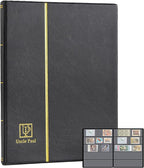 Stamp Albums 100 Pockets - Stockbooks with 50x197mm Sleeves, 10 Double Sided Black Page with Leatherette Padded Black Cover, Collection Storage Folder for Paper Money Postage Stamps AS0105BK