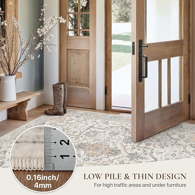 GENIMO Runner Rug 2'6"x6 Machine Washable Non Slip Vintage Hallway Runner Rug, Low Pile Lightweight Rugs for Indoor Entryway, Hallway, Kitchen and Corridor