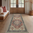 GENIMO 2x7 Runner Rugs for Hallway, Machine Washable Non Slip Vintage Rugs, Low Pile Lightweight Soft Print Rug for enrtyway, Corridor, Home Office, Kitchen, Bordeaux