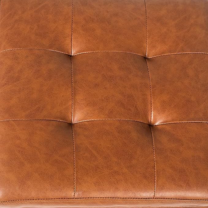 Homebeez Tufted Faux Leather Storage Ottoman Square Cube Foot Rest Stool with Flip Top, Orange