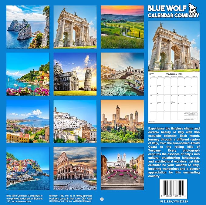 2026 Italy Monthly Wall Calendar | Travel Calendar 2025-2026