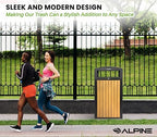 Alpine 40 Gallon Commercial Outdoor Trash Can with Lid - Modern Heavy Duty Large Outdoor Garbage Can with Durable Plastic Bin, Slatted Recycled Plastic Panels for Parks, Trails & Resorts (CD)