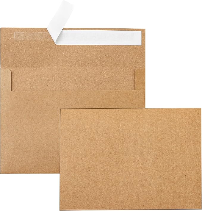 Silunkia Brown Blank Greeting Cards and Envelopes 5 x 7 Heavyweight Flat Cardstock and A7 Envelopes Printable Self Seal 20 Packs for DIY Wedding Invitations, Baby Shower, Thank You Cards