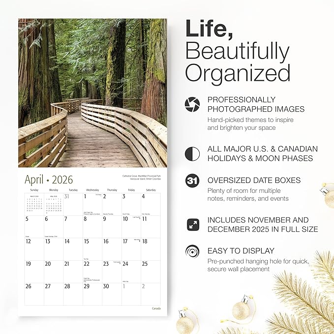 RED EMBER Canada 2026 Wall Calendar 12 Month | 12" x 24" Open | Thick & Sturdy Paper | Holiday Gift | Travel Calendar 2026