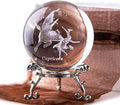 3D Laser Constellation Ball Crystal Paperweight Full Sphere Glass Fengshui with Sliver-Plated Flowering Stand(Capricorn)