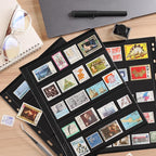 10 Sheets 20 Pages Postage Stamp Album Pages, 5 Pockets 7.7X 1.97in Stamp Collection Inserts, 9 Hole Standard Stamp Collecting Album Sleeves for Stamp Collection Binder IS010510