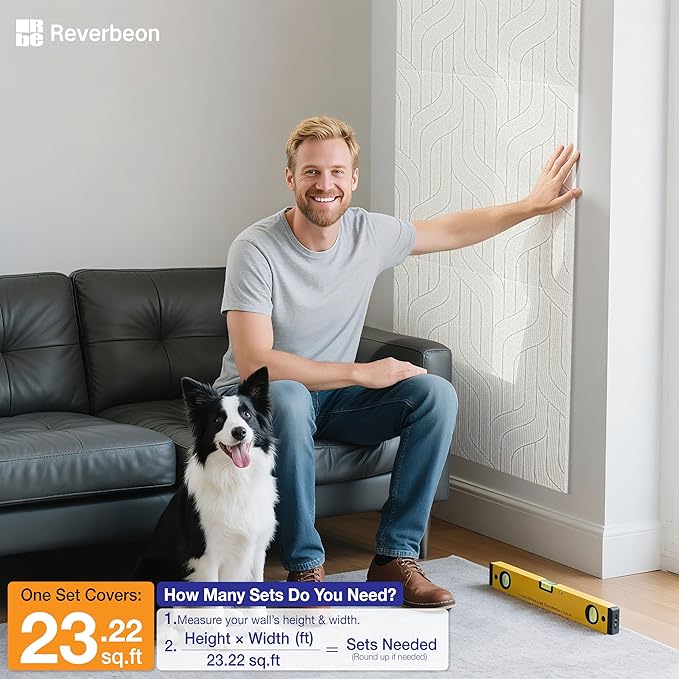 Reverbeon 6 PCS Acoustic Panels, 23.6x23.6 Inch Sound Absorbing Panels, Decorative Acoustic Wall Panels for Recording and Home Studio, Office with Double-Sided Adhesive Tape
