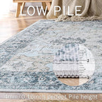 GENIMO 7'6''x9'6'' Area Rugs for Living Room, Machine Washable Non Slip Vintage Rugs, Low Pile Lightweight Chenille Print Rug for Bedroom, Dining Room, Home Office, Blue