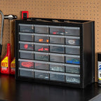 IRIS USA Plastic Storage Drawers, 24-Drawer, Stackable Small Parts Organizer Cabinet for Hardware Screw Nuts and Bolts Sticker Bead Balloon Building Bricks, Teacher Toolbox Garage Storage Bins, Black