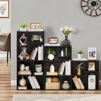 VECELO Wide Bookshelf Set, Fits 9.3" × 10-12.8" Hardcovers, Cube Storage Bookcases, Free-Standing for Living Room, Bedroom, Home Office, 3/4-Tier, 2-Pack, Black