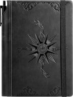 CAGIE Compass Leather Notebook Journal for Men, 100 GSM 288 Pages Lined Journals for Writing, A5 Hardcover Journaling Notebooks Gift Set with Pen for Travel Office Daily Writing