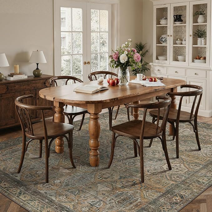 GENIMO 8x10 Area Rugs for Living Room, Machine Washable Non Slip Vintage Rugs, Low Pile Lightweight Chenille Print Rug for Bedroom, Dining Room, Home Office, WarmTaupe