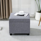 Adeco 17.5" Grey Square Storage Ottoman with Wheels, Modern Cotton Linen Foot Stool with Rollers - Movable & Convenient & Practical, Small Footstool for Living Room, Bedroom