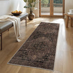 GENIMO 2'6"x6 Runner Rugs for Hallway, Machine Washable Non Slip Vintage Rugs, Low Pile Lightweight Soft Print Rug for enrtyway, Corridor, Home, Office, Kitchen, Charcoal Brown