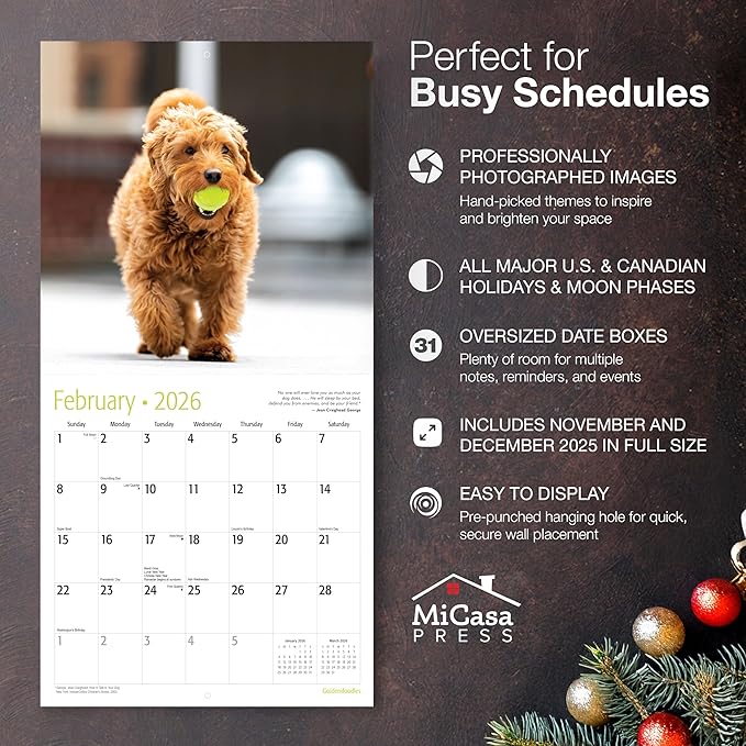 MICASA PRESS Goldendoodles 2026 Wall Calendar 12 Month | 12" x 24" Open | Thick & Sturdy Paper | Holiday Gift | Cute Puppy Dog Calendar 2026