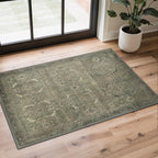GENIMO 2x3 Area Rugs for Living Room, Machine Washable Non Slip Vintage Rugs, Low Pile Lightweight Chenille Print Rug for Bedroom, Dining Room, Home Office, Muted Green