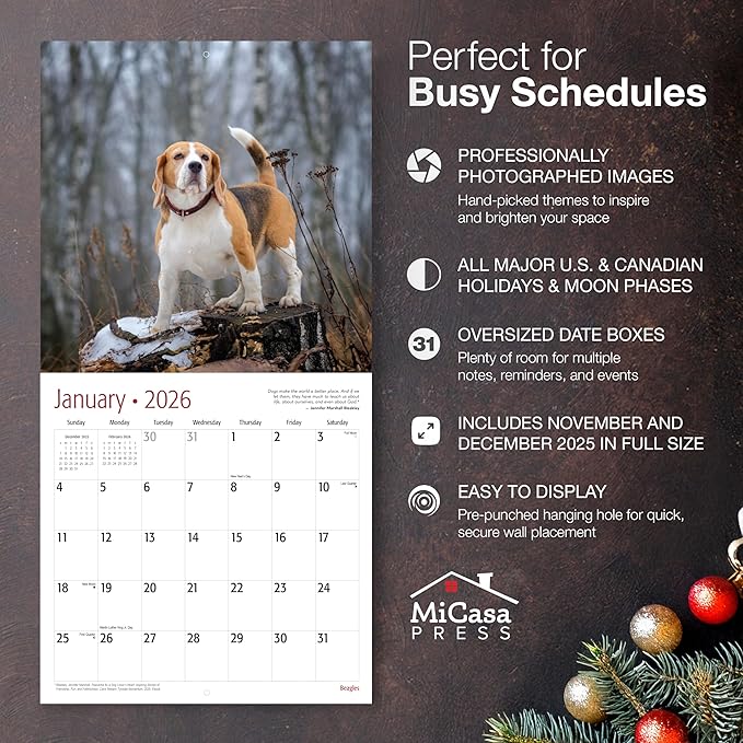MICASA PRESS Beagles 2026 Wall Calendar 12 Month | 12" x 24" Open | Thick & Sturdy Paper | Holiday Gift | Cute Puppy Dog Calendar 2026
