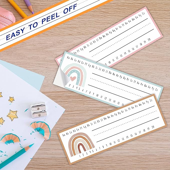 30 Name Tags Labels - Boho Rainbow Self Adhesive Name Plates, Desk Label, Locker Stickers for Classroom School, Student, Teacher Decorations & Supplies - A01