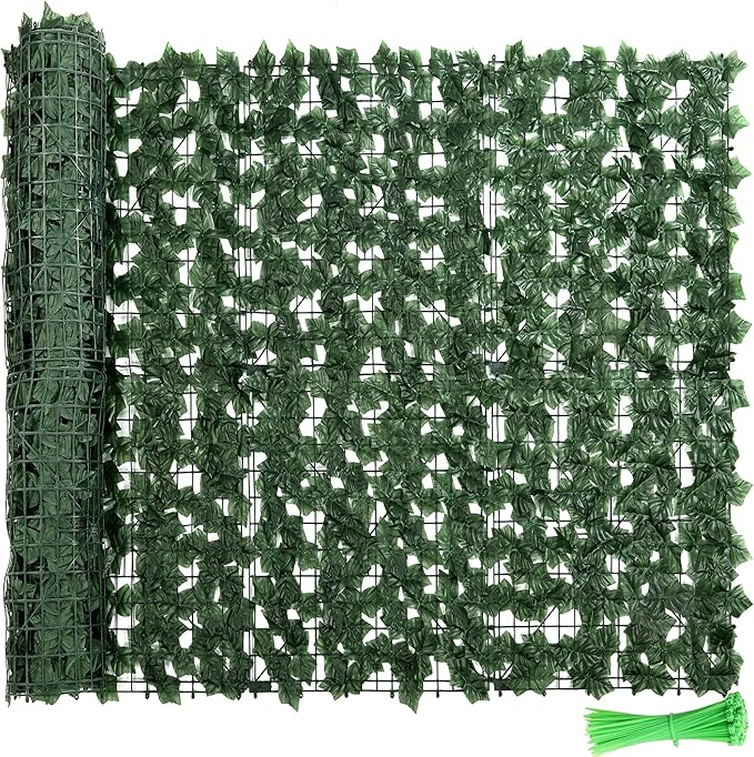 ZhiYo-GD Faux Ivy Privacy Fence Screen, 138x39 in Artificial Ivy Privacy Fence, Artificial Ivy Vine and Green Leaf Hedge Panels for Outdoor Wall Decor, Balcony, Patio, Apartment, Garden, and Yard