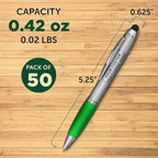 DISCOUNT PROMOS Custom Stylus Ballpoint Pens Set of 50, Personalized Bulk Pack - Black Ink, Great for Office, School, Business, Tradeshows, Events - Green