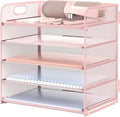 Sinboun Letter Tray Paper Organizer 5-Tier Desk Organizer File Organizer Paper Holder with Handle, Metal Desktop Document Shelf Tray Office Classroom Organization - Pink, PK5CENGTISHOU