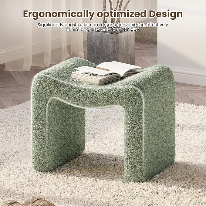 ZYKZYK Ottoman Vanity Seat, Plush Velvet Backless Stool and Small Foot Rest, Modern Accent Seating for Bedroom, Makeup Table or Living Room, Green
