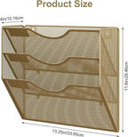 EasyPAG 3 Pocket Mesh Wall File Organizer, Hanging Paper Folder Holder with Classify Label, Vertical Wall Mount Mail Organizer for Office Home Classroom, Gold