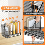 OrgMate Desk File Folder Holder Organizer-5 Vertical Compartments Racks and Paper Letter Tray,Mesh Magazine File Holder Sorter,Desktop Accessories & Workspace Organizers for Home,Office,School-Black