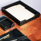 Dacasso Bonded Leather Desktop Tray Luxury Letter Holder & Paper Organizer for Desk, 13.5in x 10.5in x 2.13in, Black