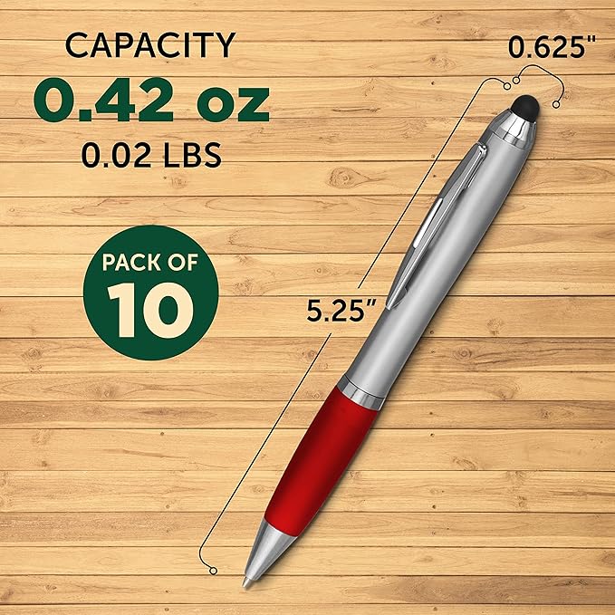 DISCOUNT PROMOS Stylus Ballpoint Pens Set of 10, Bulk Pack - Black Ink, Great for Office, School, Business, Tradeshows, Events - Red