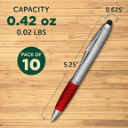 DISCOUNT PROMOS Stylus Ballpoint Pens Set of 10, Bulk Pack - Black Ink, Great for Office, School, Business, Tradeshows, Events - Red