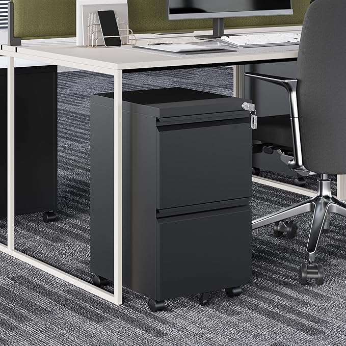 Fesbos 2 Drawer Vertical File Cabinet - Mobile Filling Cabinet with Lock for Legal/Letter Files - Office Storage File Cabinet with Wheels Under Desk - Assembly Required