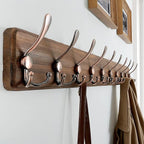 SKOLOO Coat Rack Wall Mounted - 38.6" Long, Wooden, Heavy Duty, Rustic Coat Hooks for Wall, Coat Rack with 10 Triple Hooks for Hanging Clothes, Jacket, Hat(Brown & Retro Red)