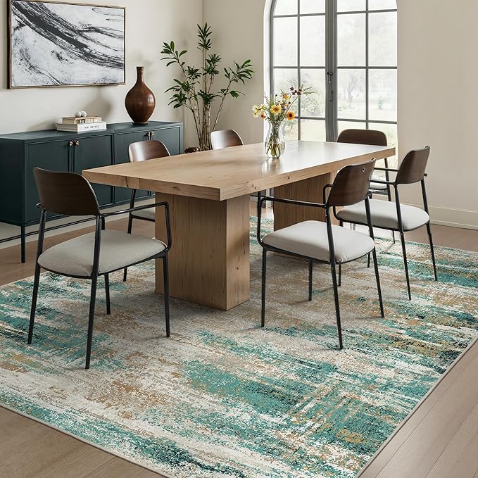 GENIMO 8x10 Area Rugs, Modern Living Room Rugs, Large Machine Washable Rug Non-Slip, Soft Pet Friendly Rugs for Bedroom, Playroom, Dining Room, Emerald Ripples