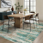 GENIMO Washable Rug-6x9 Area Rugs Lightweight Foldable, Modern Pet Friendly Low Pile Carpet for Living Room, Bedroom, Playroom, Emerald Ripples