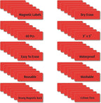 Magnetic Dry Erase Magnets Labels 3x1 inches, Reusable Name Tags, Organizing Schedules in Office/Classroom. Work on Fridge/White Board (Red 60Pcs)
