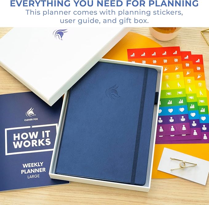 Clever Fox Planner Large – Undated Weekly & Monthly Planner for Productivity, Time Management & Goals – Organizer Journal – 7x10” (Mystic Blue)